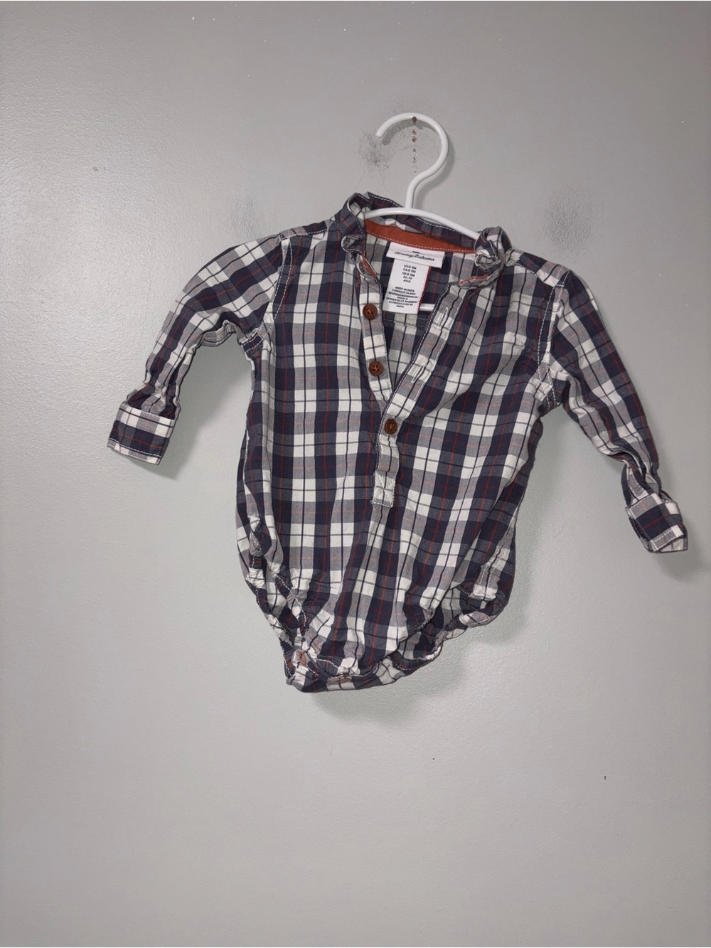 Tommy Bahama Gray Plaid Long Sleeve Collared Bubble Romper Boys 6-9M